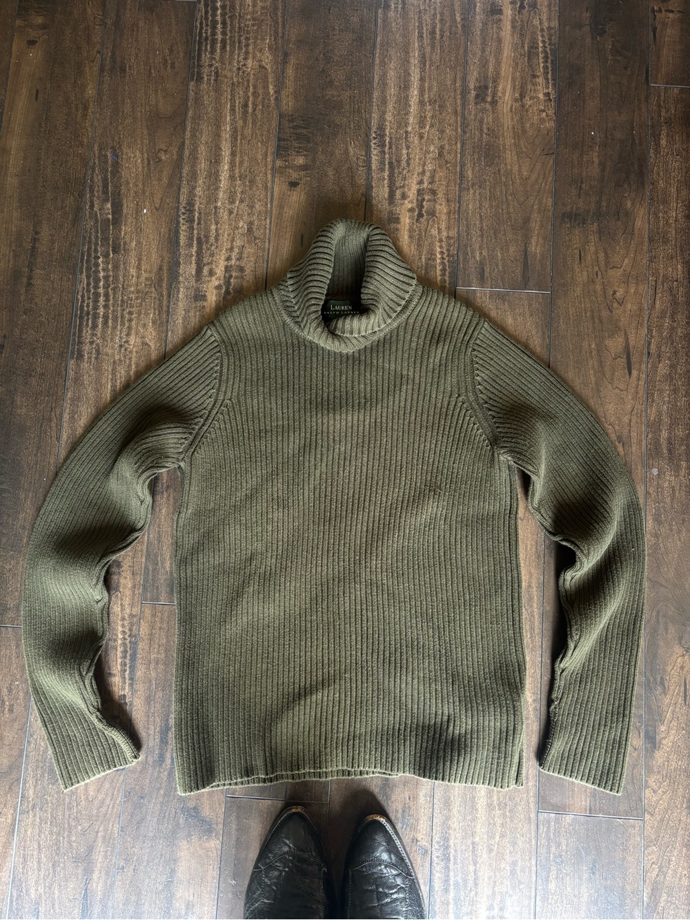 Ralph Lauren Olive Green Ribbed Turtleneck Sweater